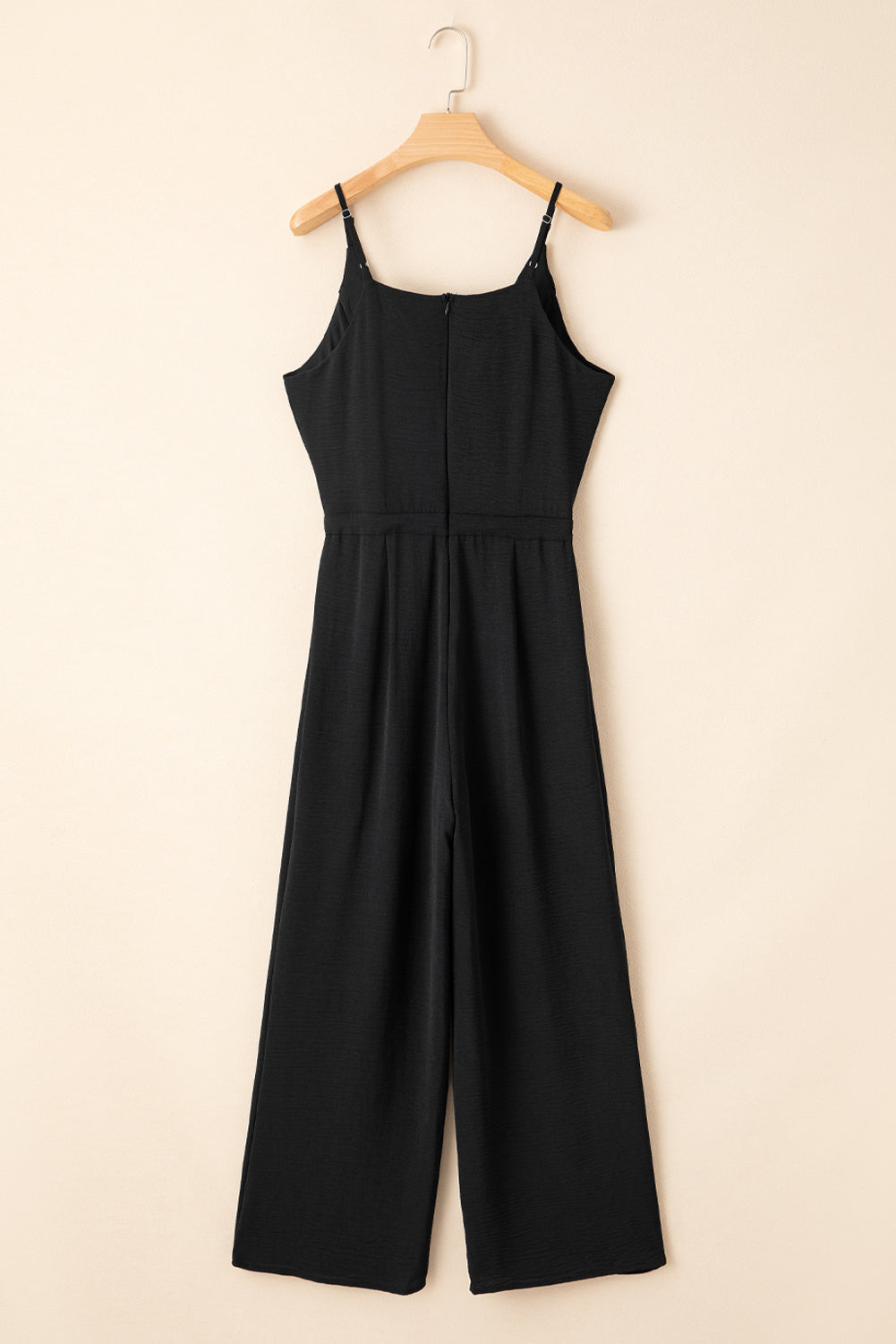 Solid Spaghetti Strap Wide Leg Drawstring Jumpsuit