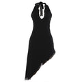 Fall Women Clothing Tassel Stitching Sexy Halter Backless V neck Irregular Asymmetric Dress
