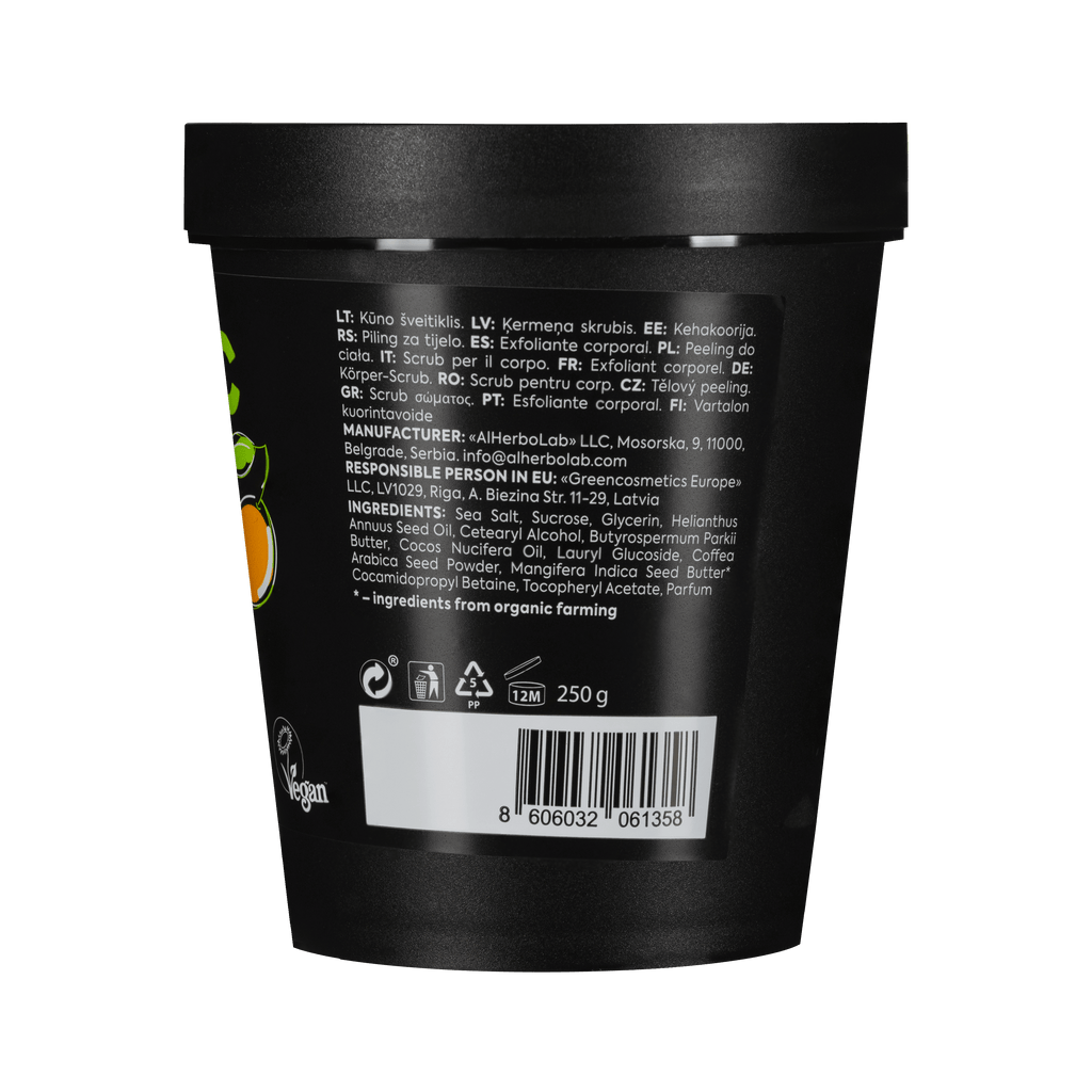 Organic Mimi, Body Scrub Lifting Mango & Coffee, 250 g