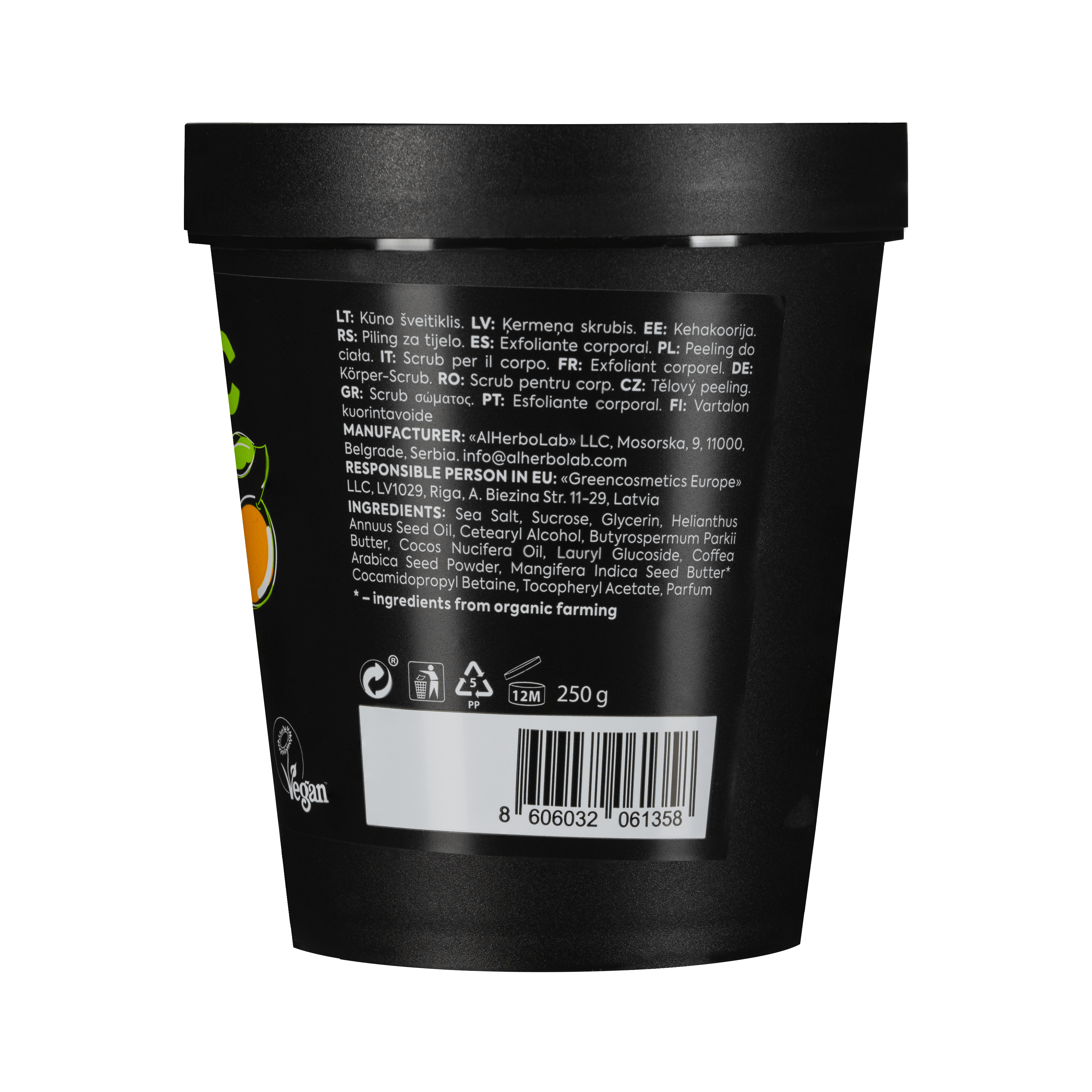 Organic Mimi, Body Scrub Lifting Mango & Coffee, 250 g